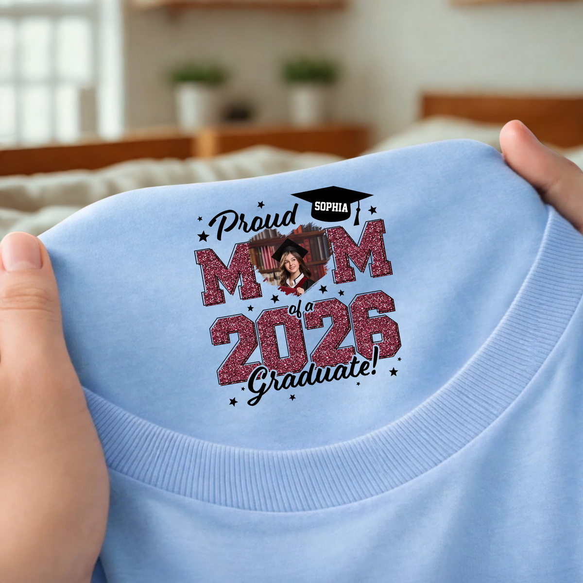 Custom Photo Proud Mom, Dad Of A 2026 Graduate Glitter Back Neck Shirt LM32 899421