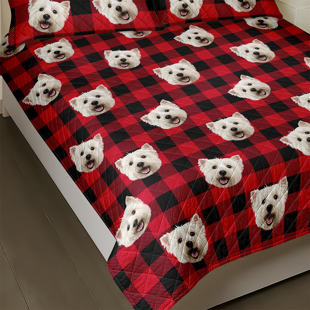 Custom Photo Dog With Christmas Pattern Quilt Bedding Set HA75 898228