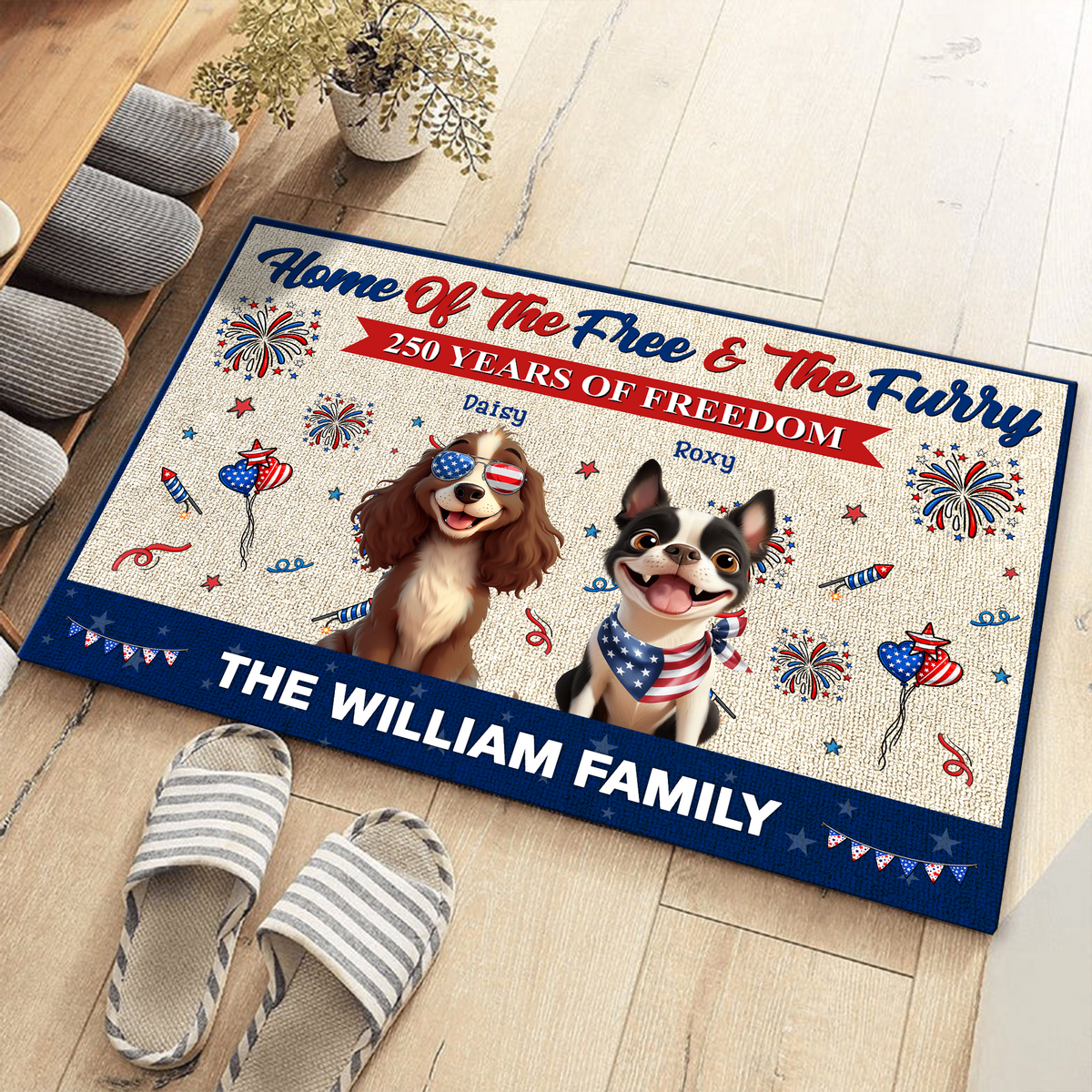 Home Of The Free & The Furry - 250 Years Of Freedom Personalized Doormat CH07 910340