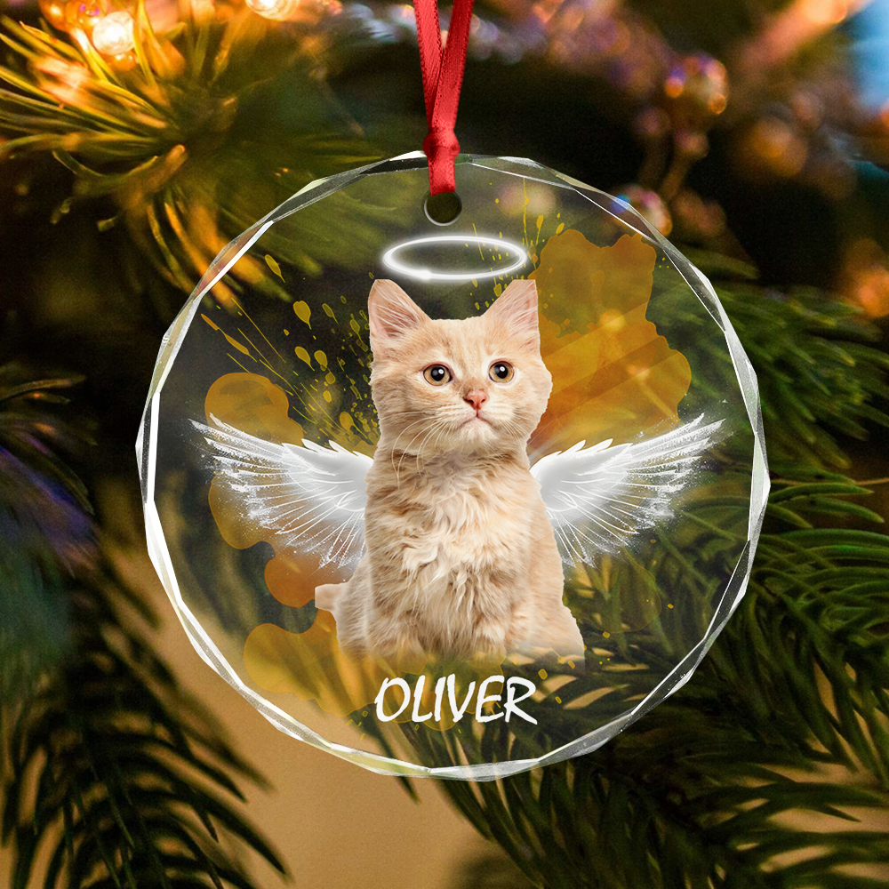 Custom Photo Angel Cat with Wings Memorial Glass Ornament HA75 897276