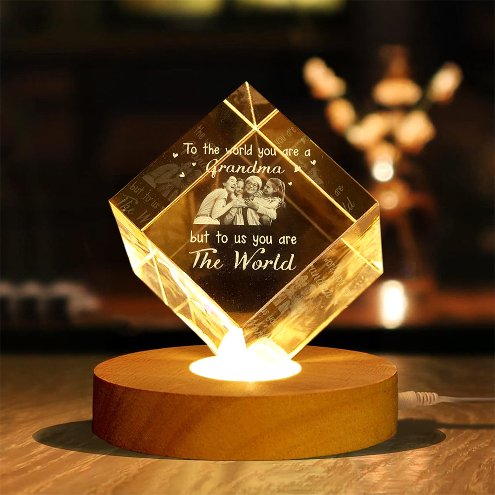 Custom Photo To The World You Are A Grandma Engraved Crystal Photo With Light HA75 920546