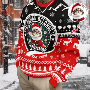 Custom Photo Human Belongs Cat Ugly Sweater For Pet Lovers HO82 900022