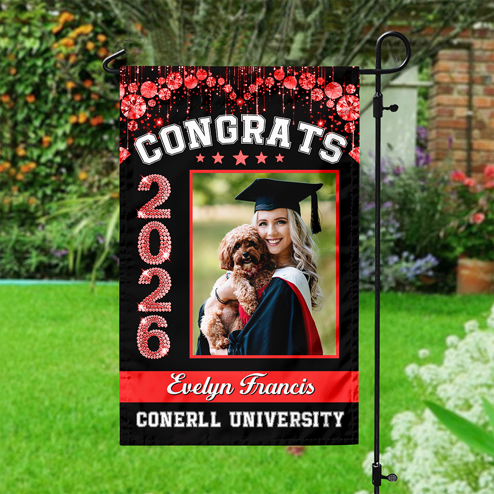 Custom Photo Congrats 2026 Diamond Glitter Graduation Garden Flag HA75 920456