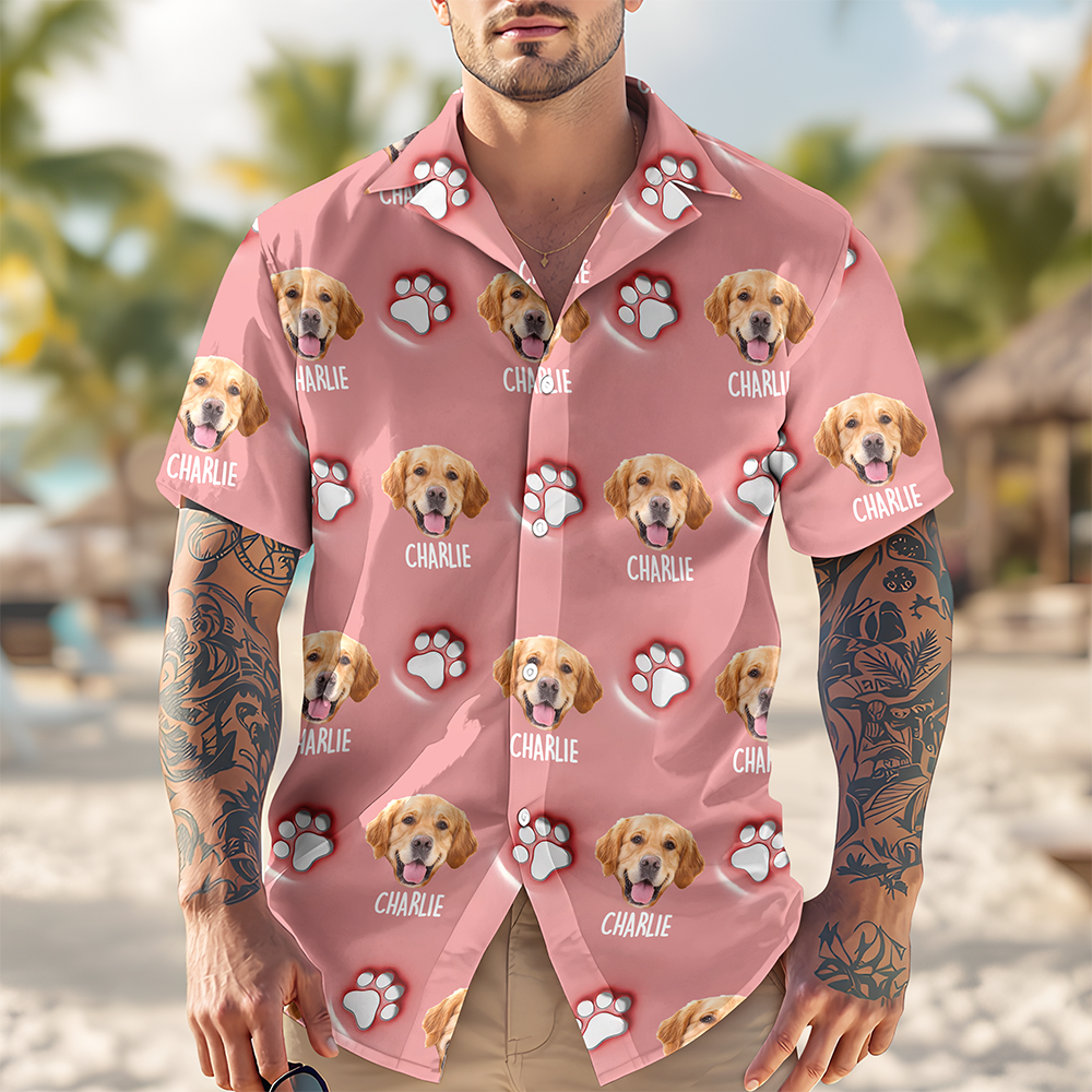 Custom Dog Face and Paw Print 3D Inflated Hawaiian Shirt CH07 911142