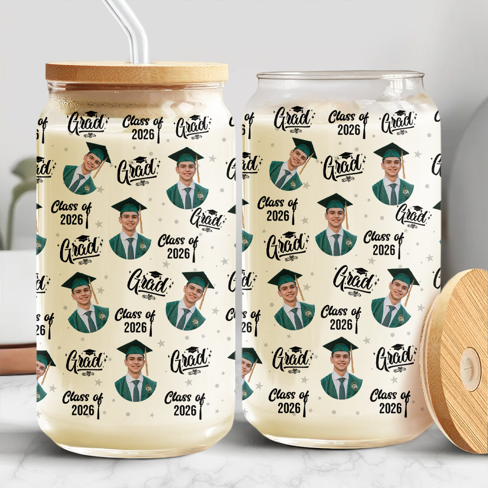 Custom Photo Class Of 2026 Graduation Glass Can With Lid HO82 901490