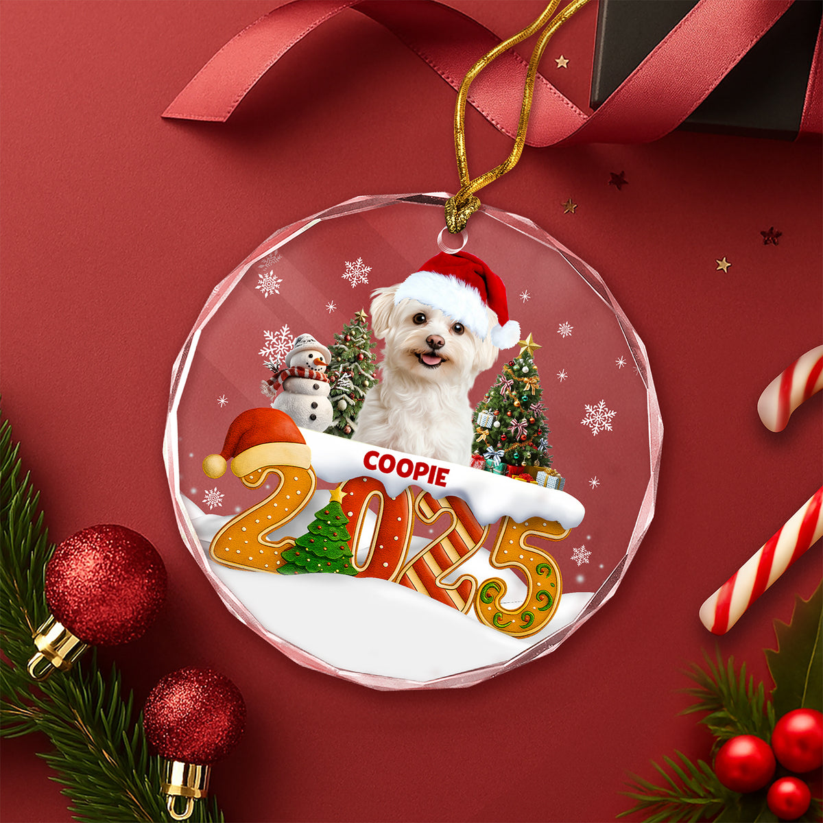Custom Dog Christmas Cake Crew Photo - Personalized Glass Ornament CH07 899976