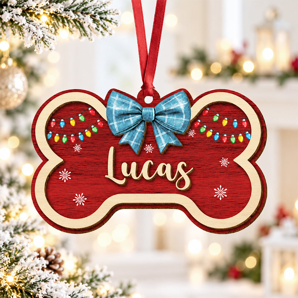 Custom Name Dog Bone Christmas Layer Wood Ornament Holiday Gift for Dog Lovers LM32 670099