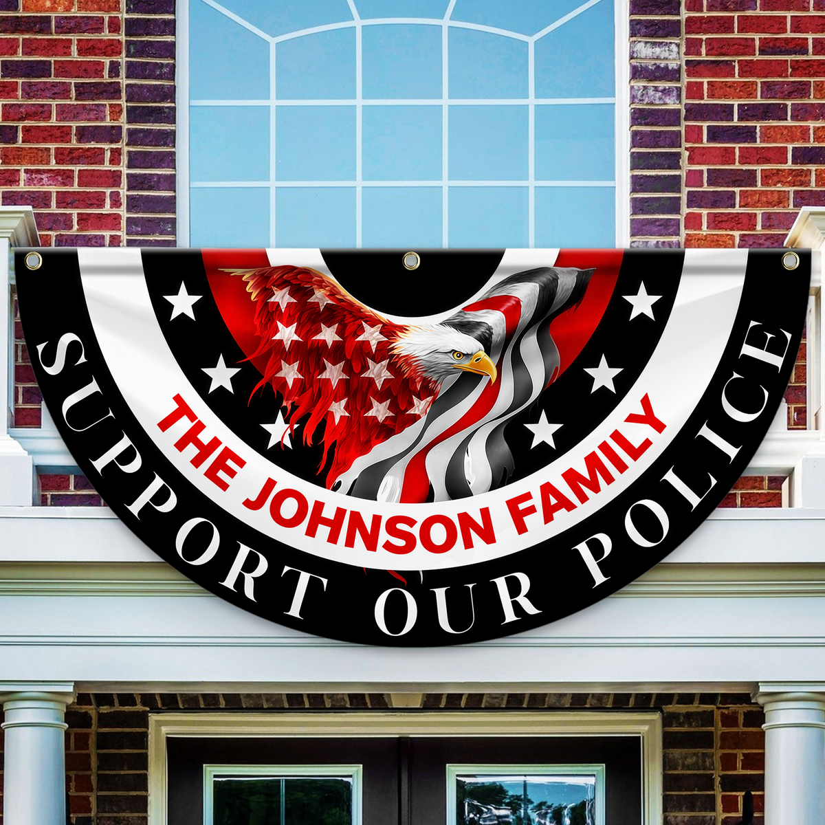 Custom Family Name American Flag Thin Blue Line Eagle Back Non-Pleated Fan Flag LM32 897803