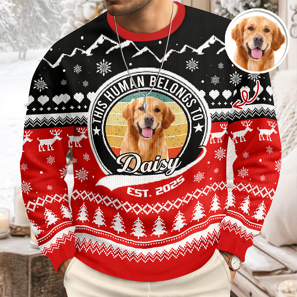 Custom Photo Human Belongs Dog Ugly Sweater For Pet Lovers HO82 900020