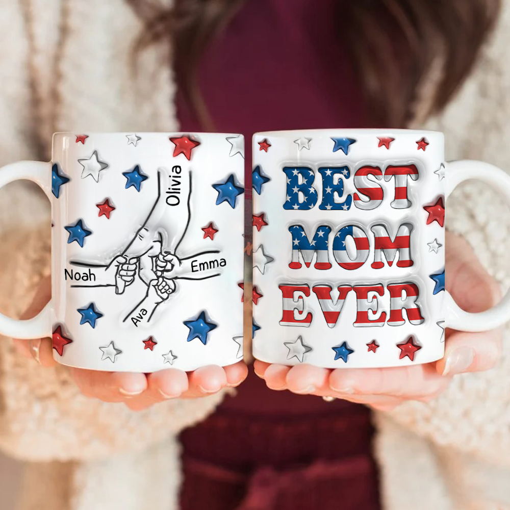 Custom Name Best Mom, Dad Ever America Flag Pattern 3D Inflated Effect Mug TH10 169475