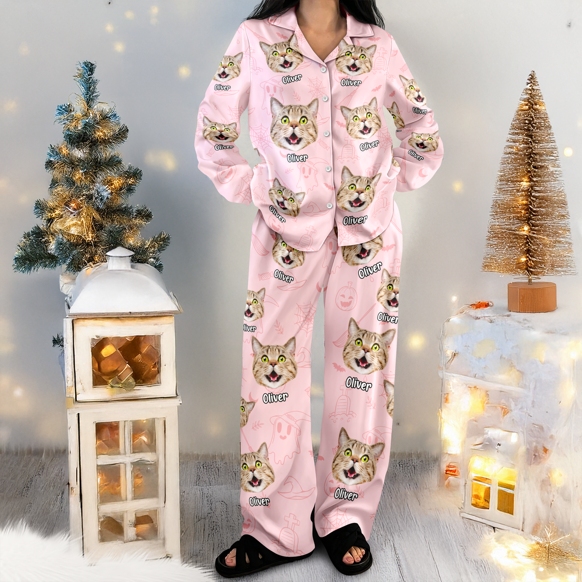Custom Cat Photo Halloween Season Pajamas For Cat Lovers TH10 896131
