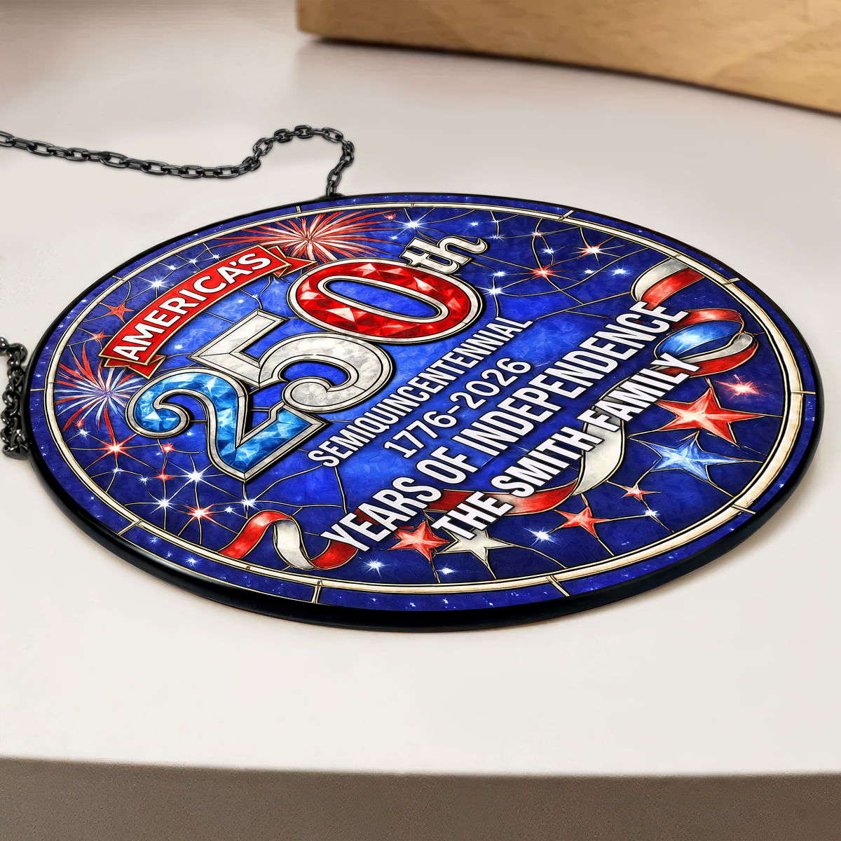 Custom Family Name America's 250th Semiquincentennial Years Of Independence Stained Glass Suncatcher TH10 898735