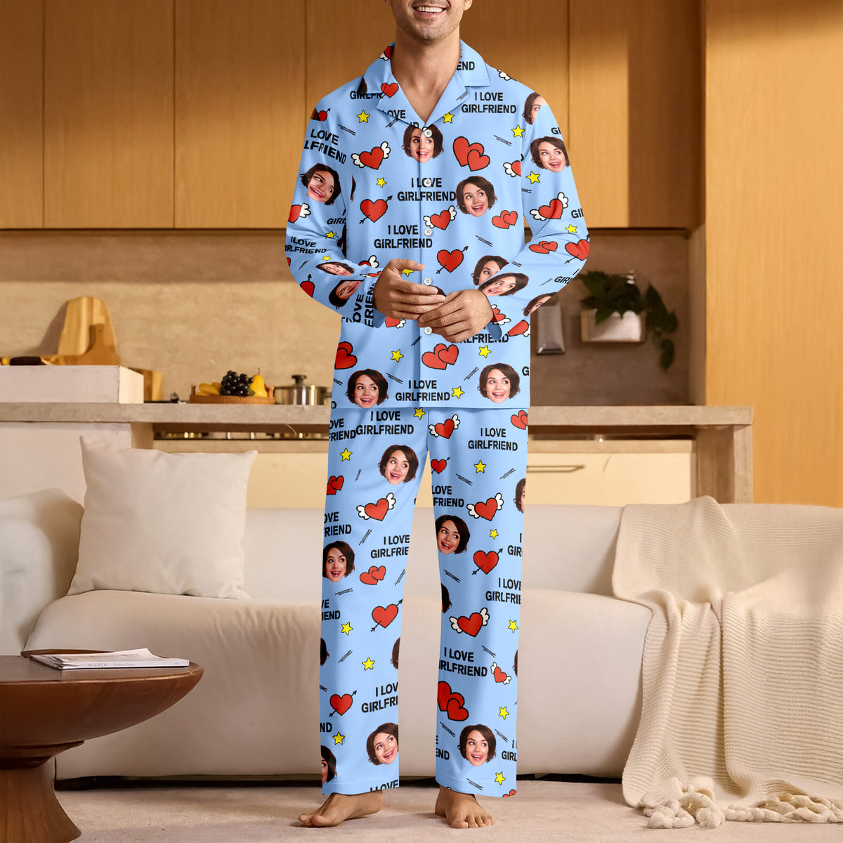 Custom Face Photo I Love You Cute Hearts Pajamas Perfect Gift for Couples LM32 897413