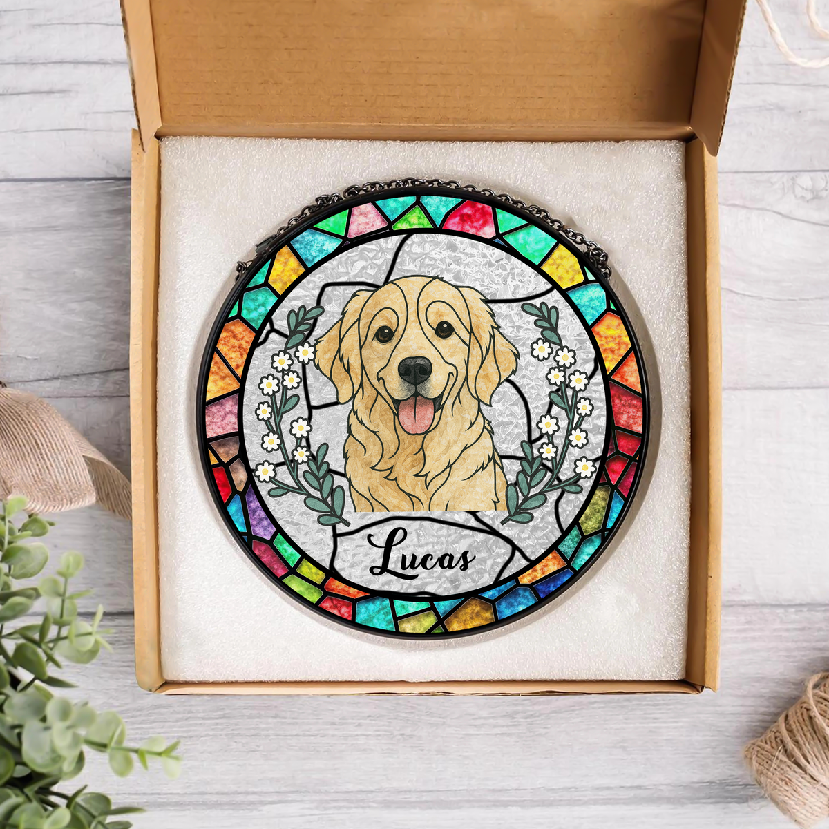 Custom Dog Portrait Photo With Sunflower Memorial Stained Glass Suncatcher, Sympathy Gifts, Pet Loss Gift HO82 894330