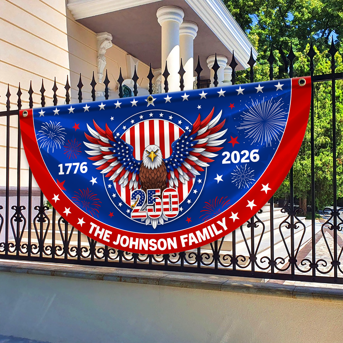 Personalized Family Name 1776-2026 250 Years Birthday America Non-Pleated Fan Flag HA75 920184