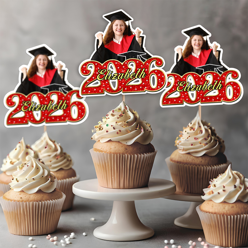 Custom Photo Class of 2026 Graduation Cupcake Toppers, Personalized Grad Party Decor CH07 910696