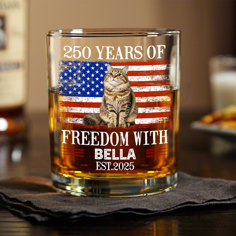 Custom Photo 250 Years Of Freedom With Dog Cat Pet Whiskey Glass HA75 920298