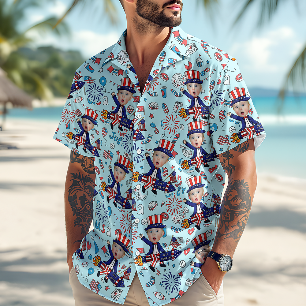 Custom Face Photo 4th of July Anniversary Hawaii Shirt LM32 899707