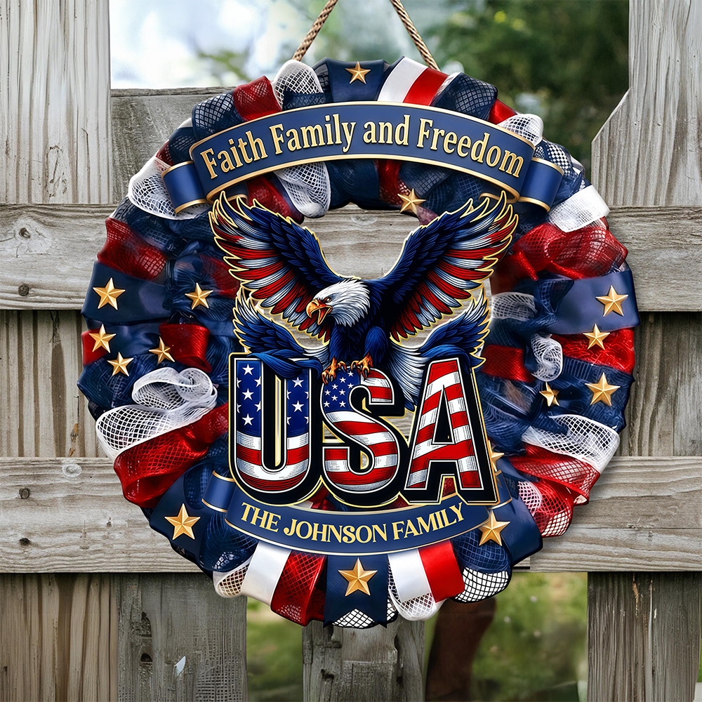 Custom Family Name Faith, Family & Freedom America 250 Years Door Sign HA75 920760