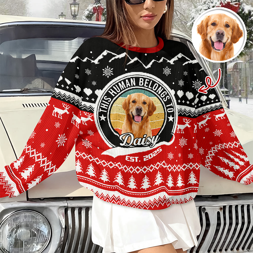 Custom Photo Human Belongs Dog Ugly Sweater For Pet Lovers HO82 900020