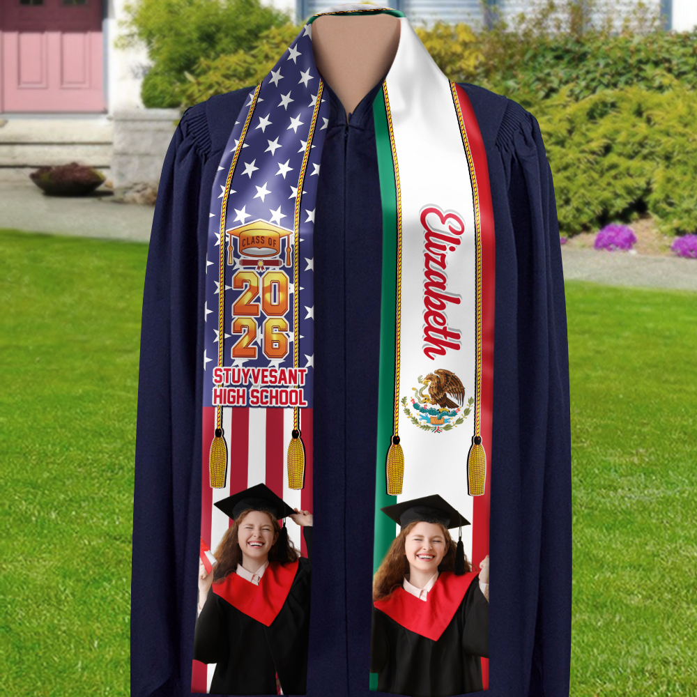 Custom Grad Photo Country Flag Class of 2026 Stoles Sash, Graduation Gift, Senior Gift CH07 910058