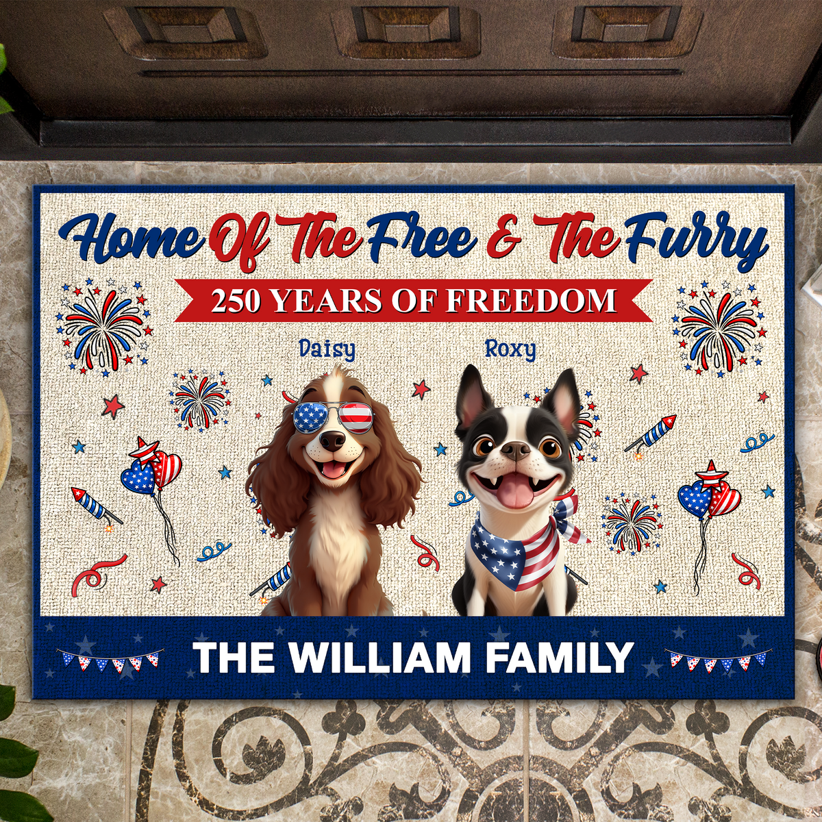 Home Of The Free & The Furry - 250 Years Of Freedom Personalized Doormat CH07 910340