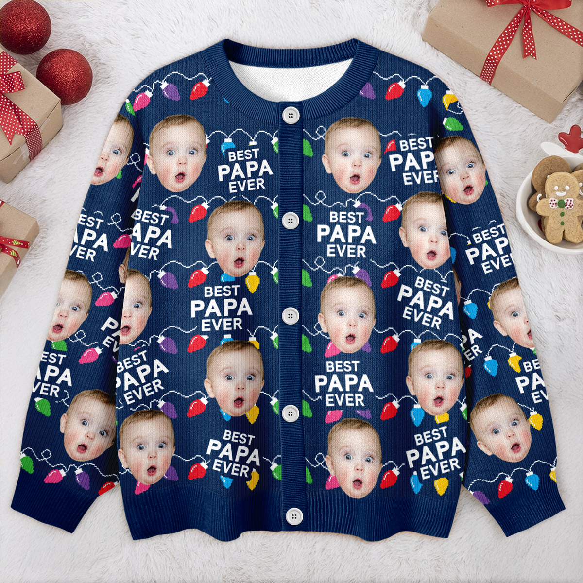 Custom Funny Kids Photo Best Mommy Daddy Ever Christmas Light Cardigan CH07 899838
