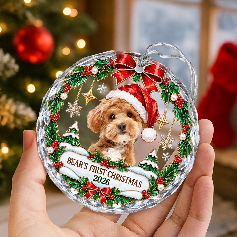 Custom Dog Cat Photo First Christmas Glass Ornament Gift For Pet Lovers HA75 919170