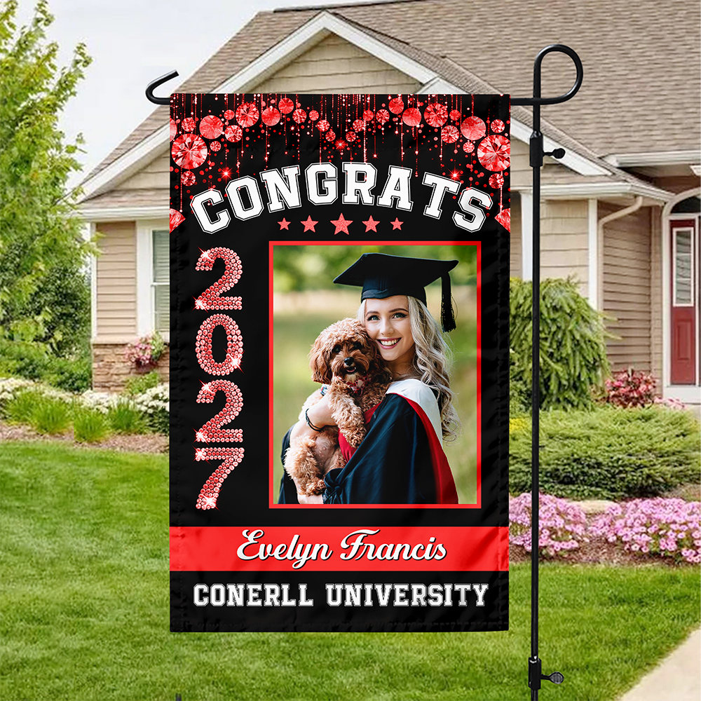 Custom Photo Congrats 2026 Diamond Glitter Graduation Garden Flag HA75 920456