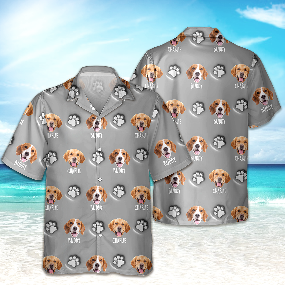 Custom Dog Face and Paw Print 3D Inflated Hawaiian Shirt CH07 911142