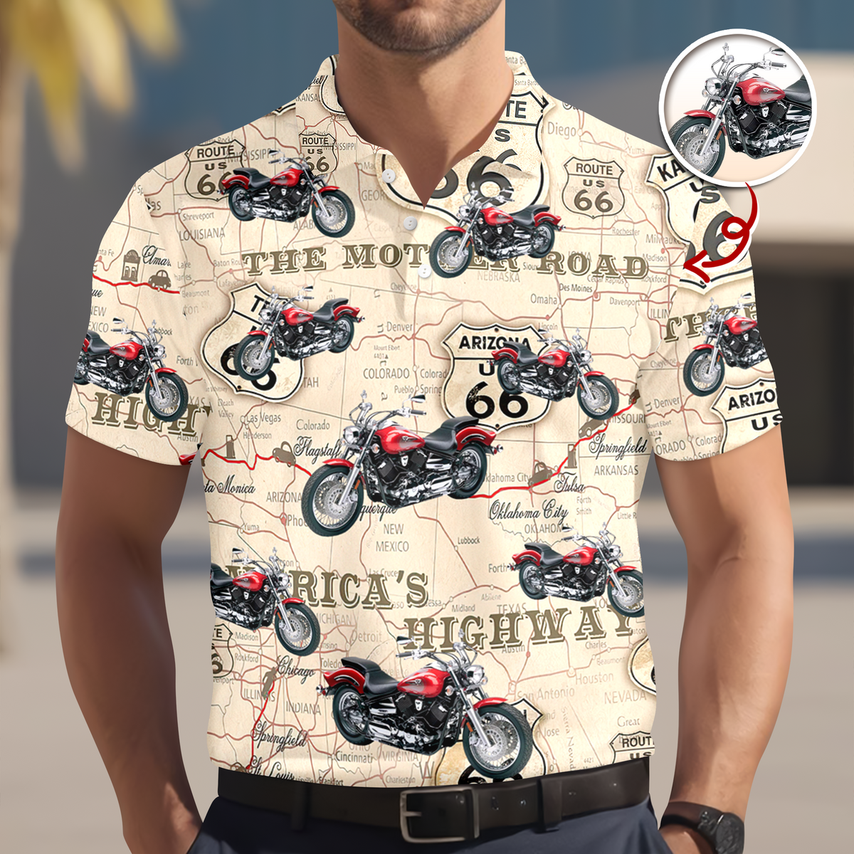 Custom Motorcycle Photo Route 66 For Motorcycle Lover Polo Shirt CH07 895682