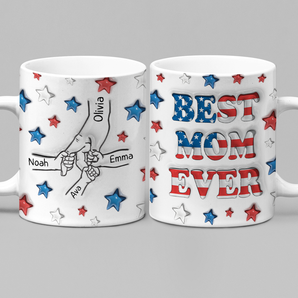 Custom Name Best Mom, Dad Ever America Flag Pattern 3D Inflated Effect Mug TH10 169475