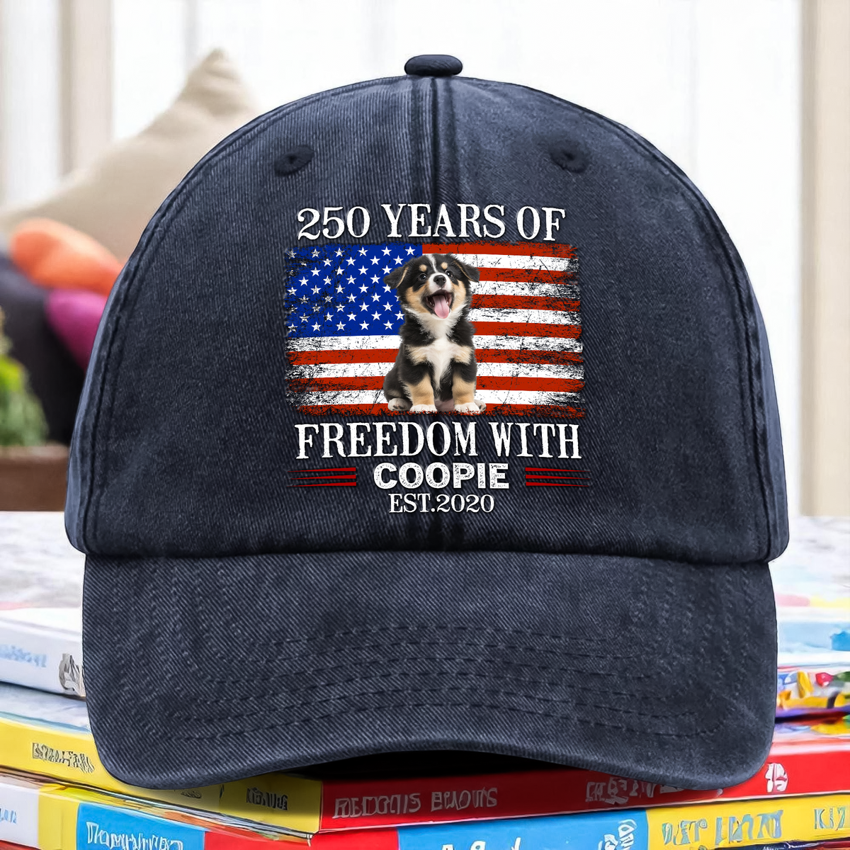 Custom Photo 250 Years Of Freedom With Dog Cat Pet Washed Denim Baseball Cap HA75 920100