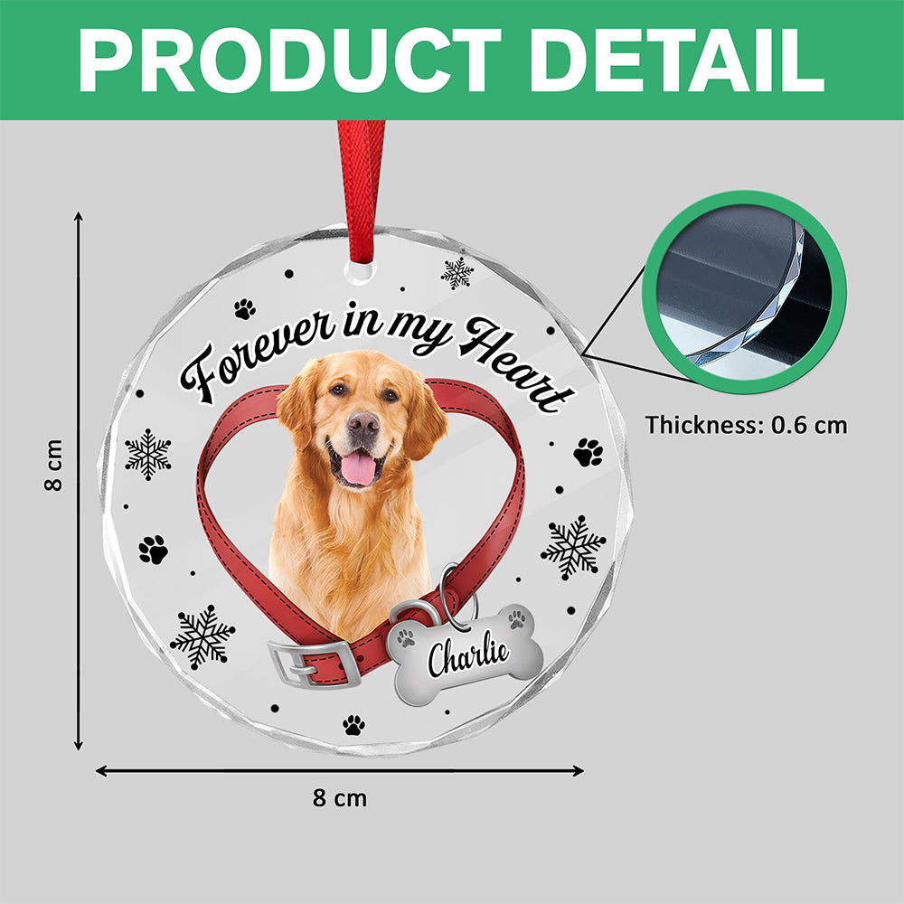 Custom Dog Photo Forever In My Heart Memorial Glass Ornament CH07 180442