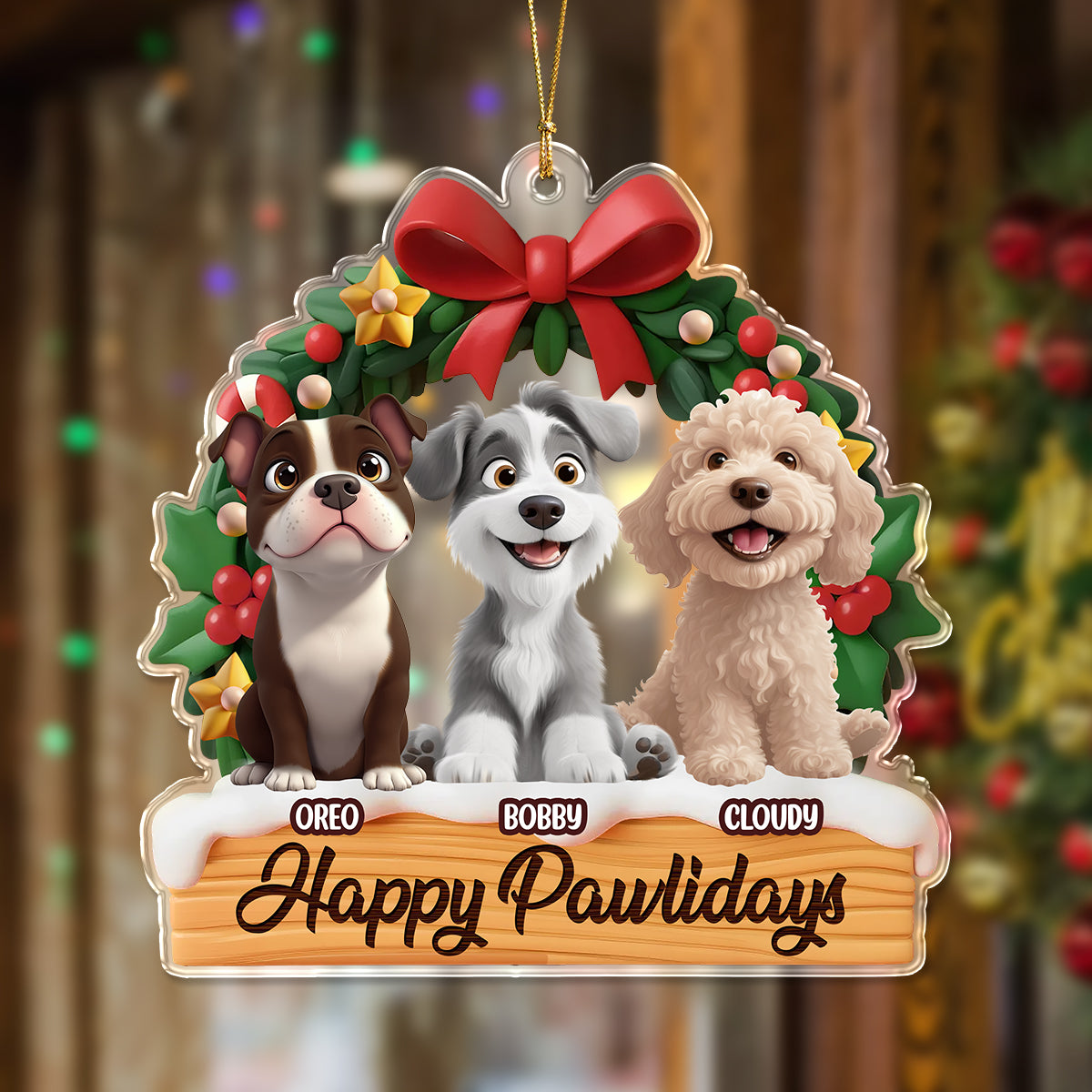 Personalized Happy Pawlidays Christmas Acrylic Ornament Gift For Dog Lover LM32 897247
