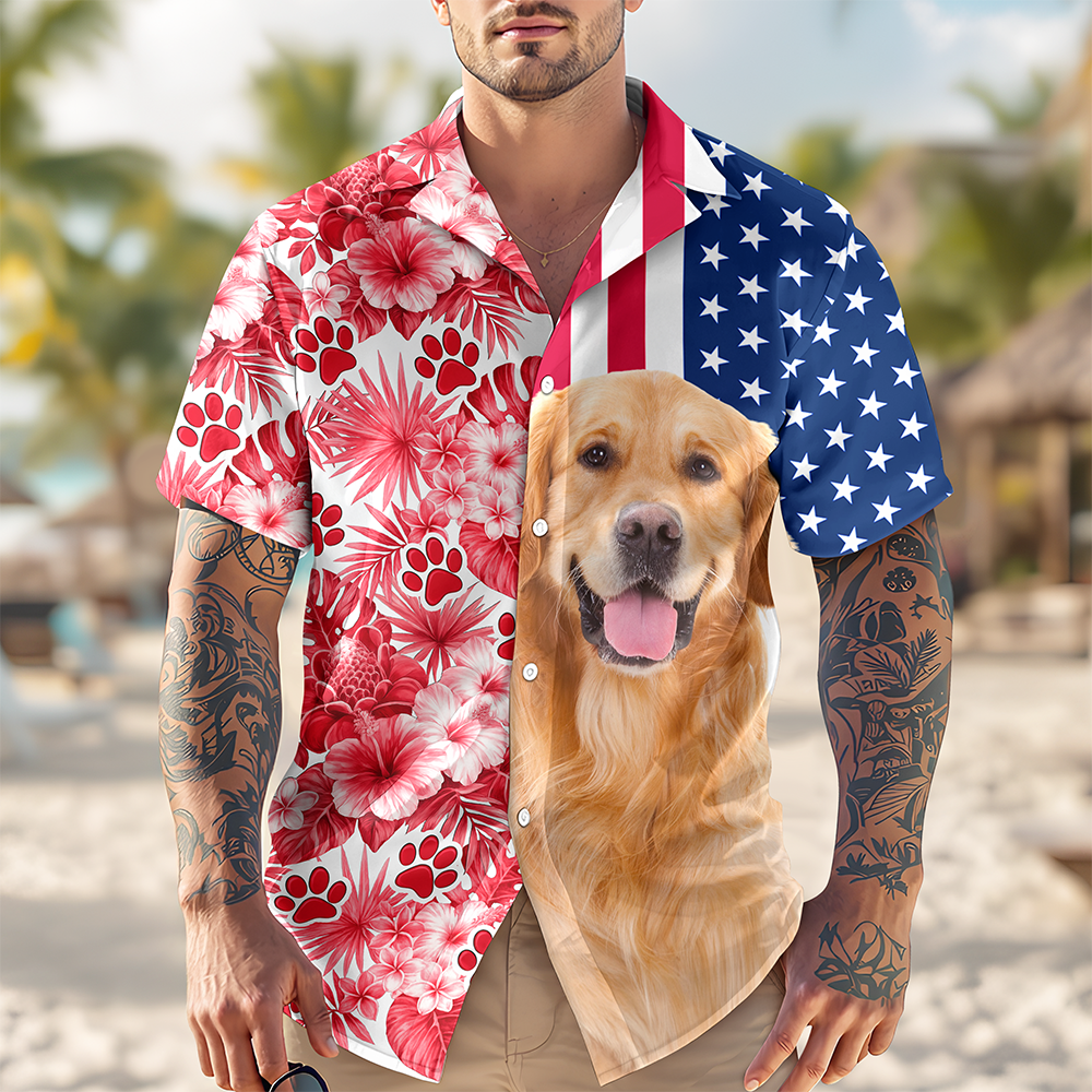 Custom Dog Cat Photo With American Flag Hawaii Shirt Gift for Pet Lovers TH10 169357