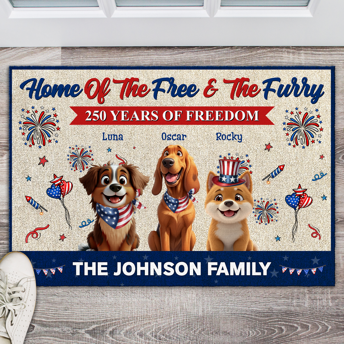Home Of The Free & The Furry - 250 Years Of Freedom Personalized Doormat CH07 910340