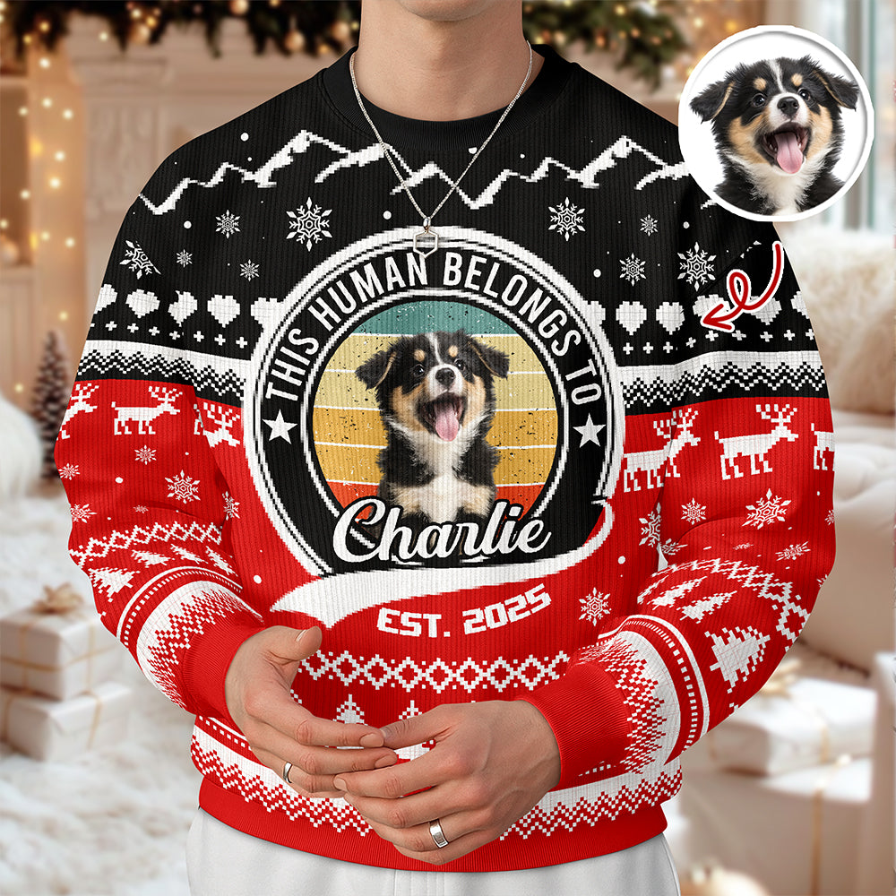 Custom Photo Human Belongs Dog Ugly Sweater For Pet Lovers HO82 900020
