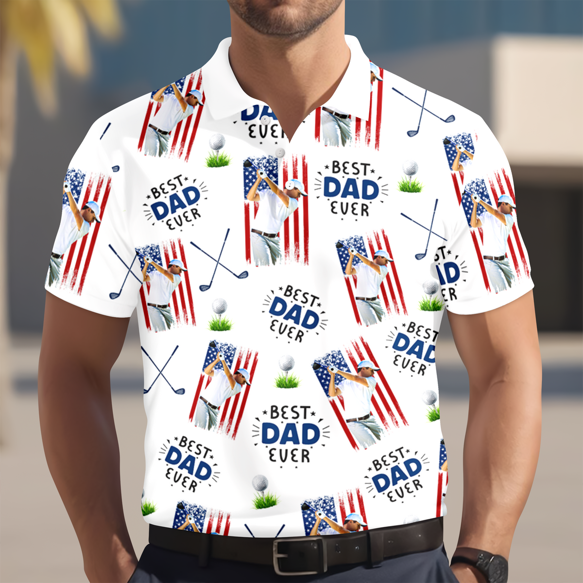 Custom Photo Best Dad Ever American Flag Polo Shirt - Father's Day Gift for Golfer HA75 921112
