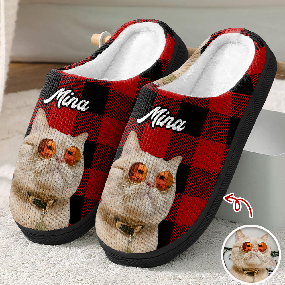 Custom Photo Christmas Cat Slippers Gift For Cat Lovers, Pet Lovers HA75 897280