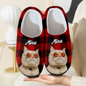 Custom Photo Christmas Cat Slippers Gift For Cat Lovers, Pet Lovers HA75 897280