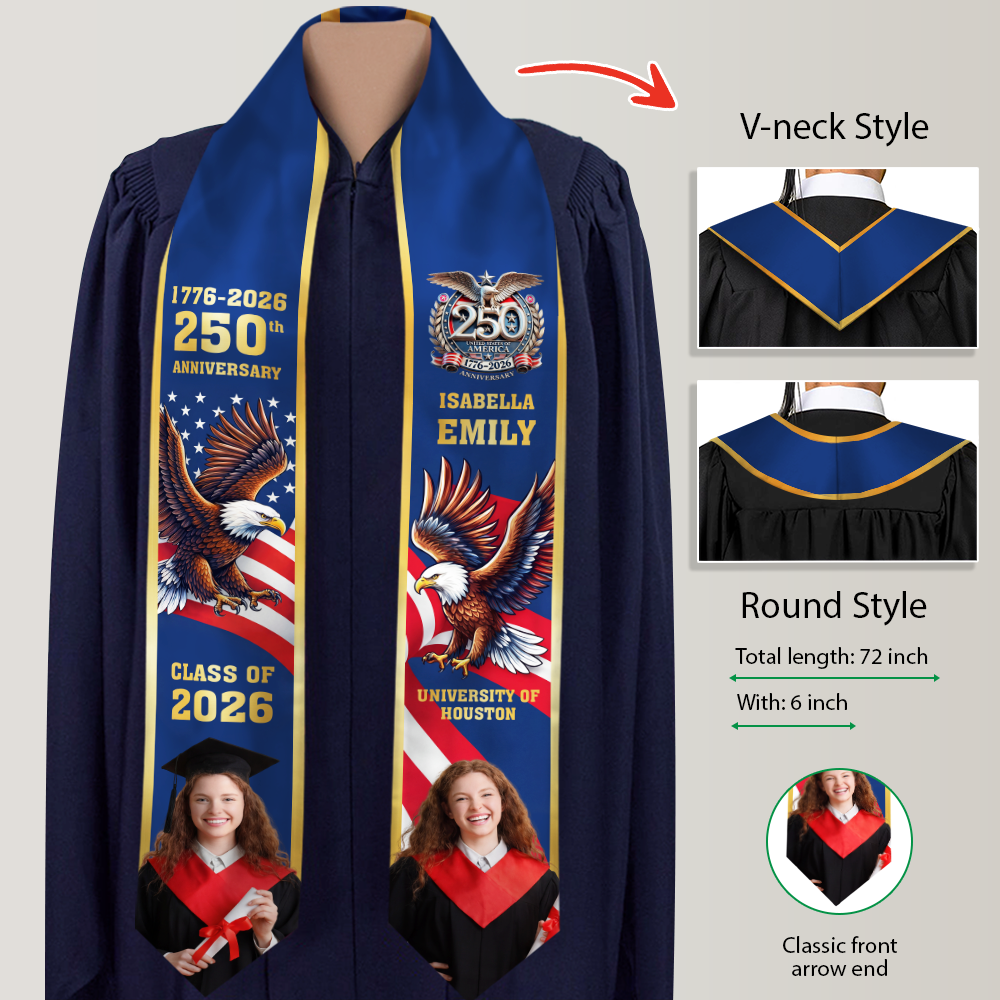 Custom Photo Class Of 2026 With America 250 Years Graduation Stole HO82 901480