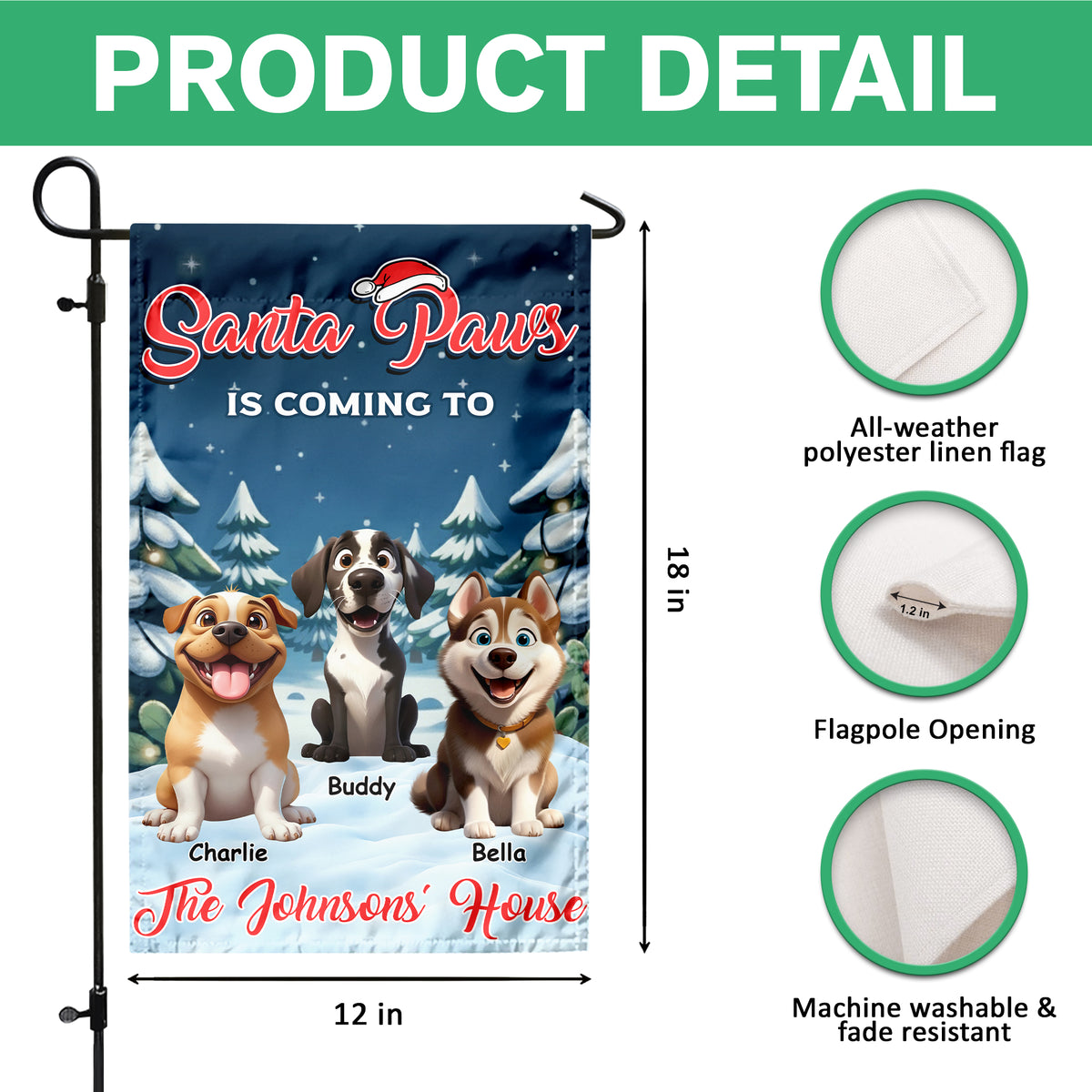 Custom Cute 3D Dog Santa Paws Is Coming To The Town Garden Flag LM32 895955