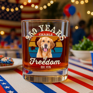 Custom Dog Photo 250 Years of Freedom EST. 1776 Whiskey Glass LM32 895325