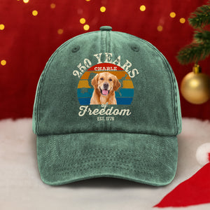 Custom Dog Photo 250 Years of Freedom EST. 1776 Washed Denim Baseball Cap LM32 895329
