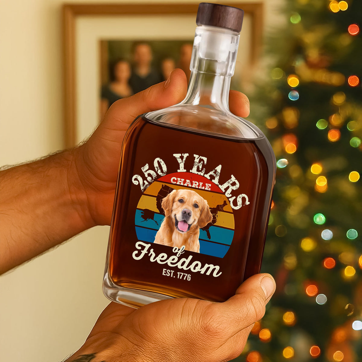 Custom Dog Photo 250 Years of Freedom EST. 1776 Whiskey Bottle LM32 895327
