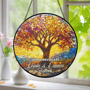 Personalized Tree of Life Stained Glass Suncatcher Anniversary Gift For Parents HA75 897106
