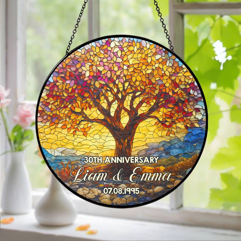 Personalized Tree of Life Stained Glass Suncatcher Anniversary Gift For Parents HA75 897106