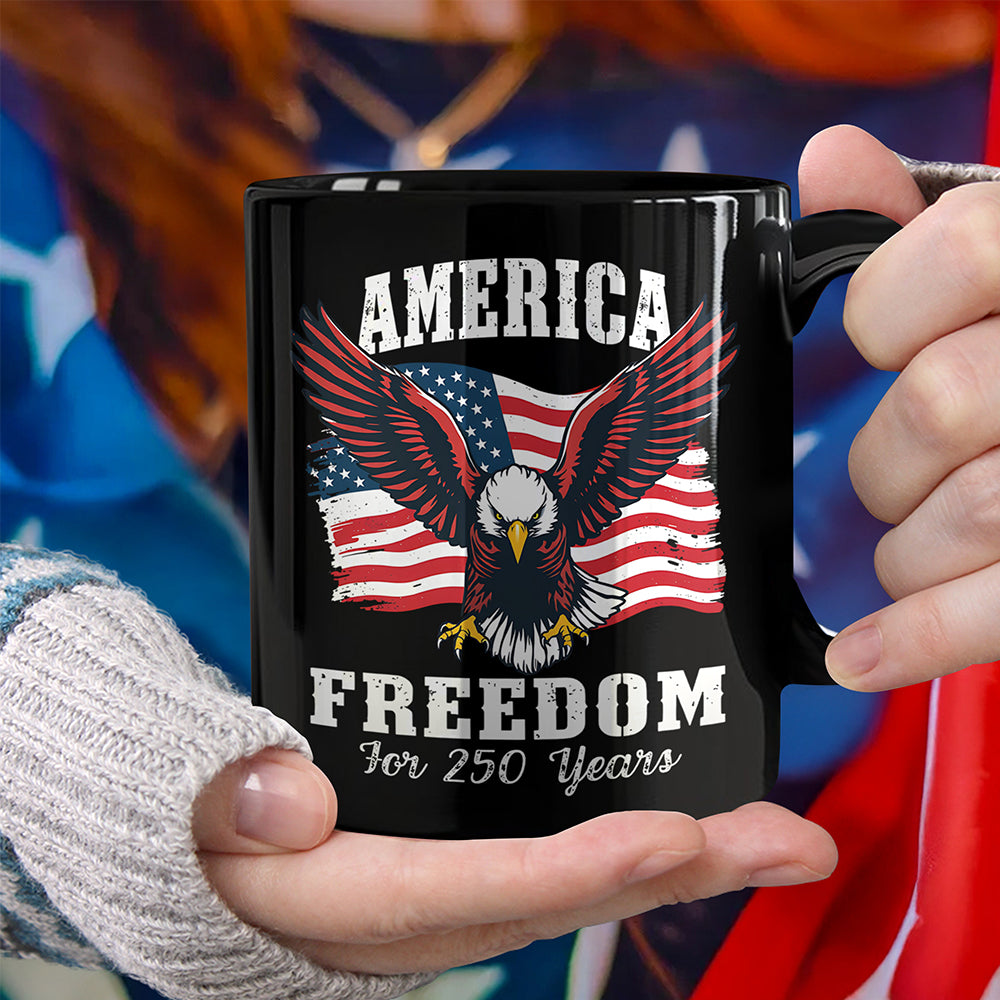 America 250 Years of Freedom Patriotic Eagle Flag Black Mug HA75 897336