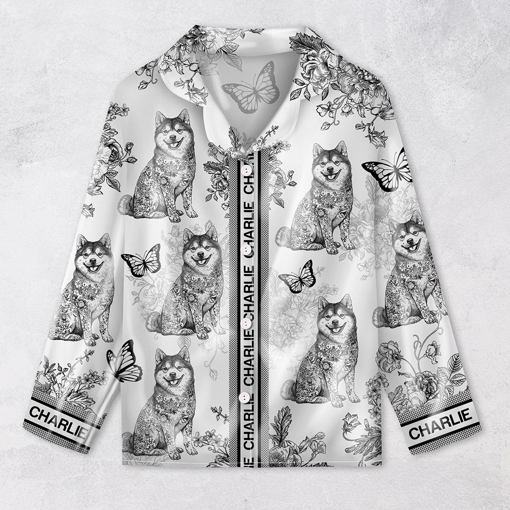 Custom Dog Breeds Chinoiserie Toile De Jouy Style Personalized Satin Pajamas TH10 894401